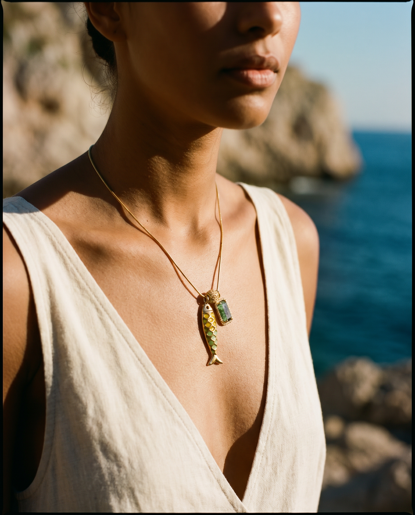 Goldfish Necklace, Natural Stone | Handmade Summer Collection