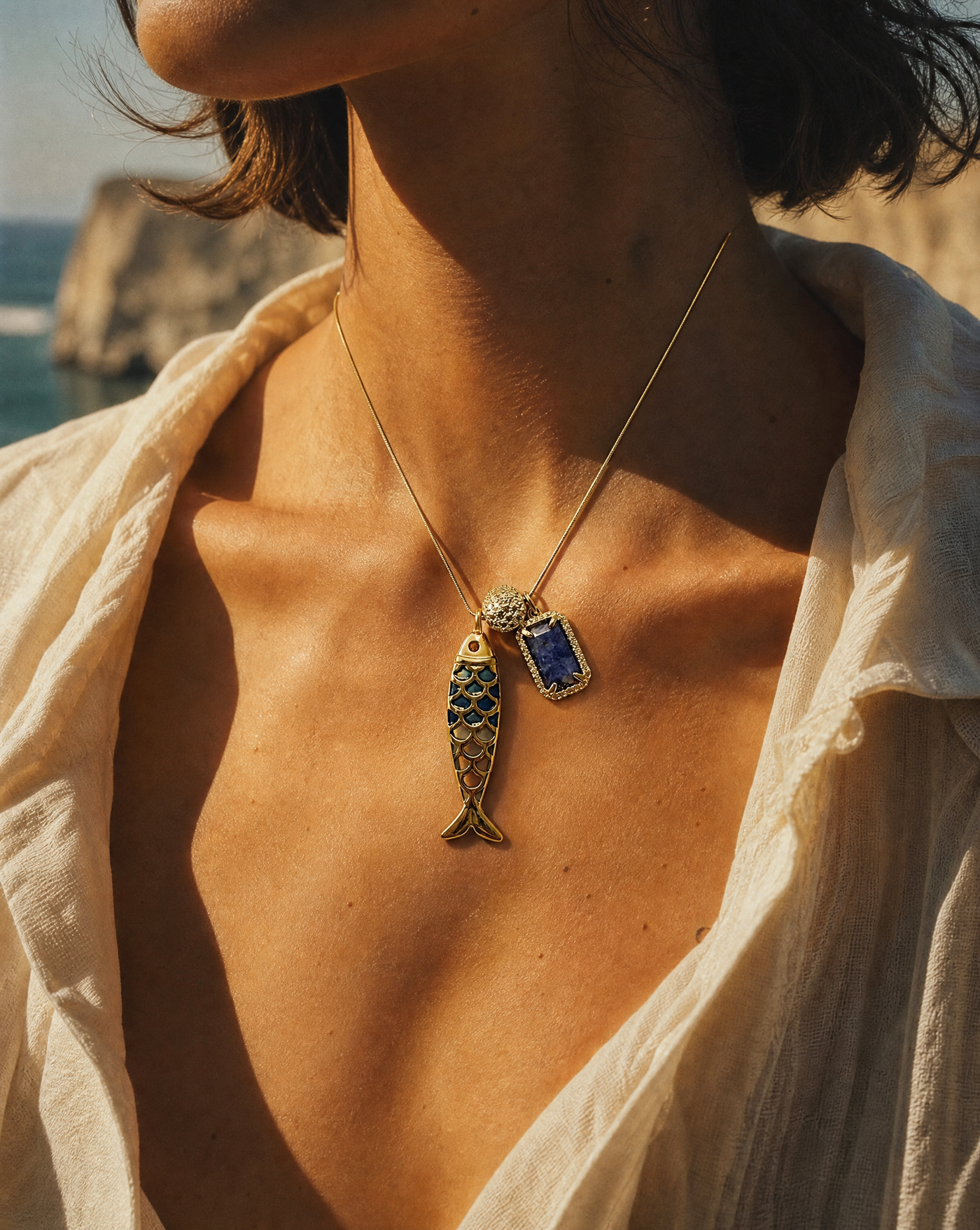 Goldfish Necklace, Natural Stone | Handmade Summer Collection