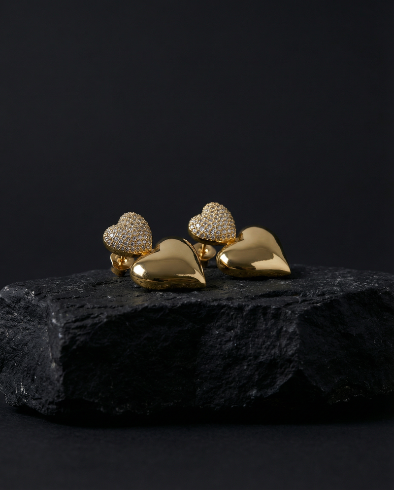Double Heart Drop Earrings