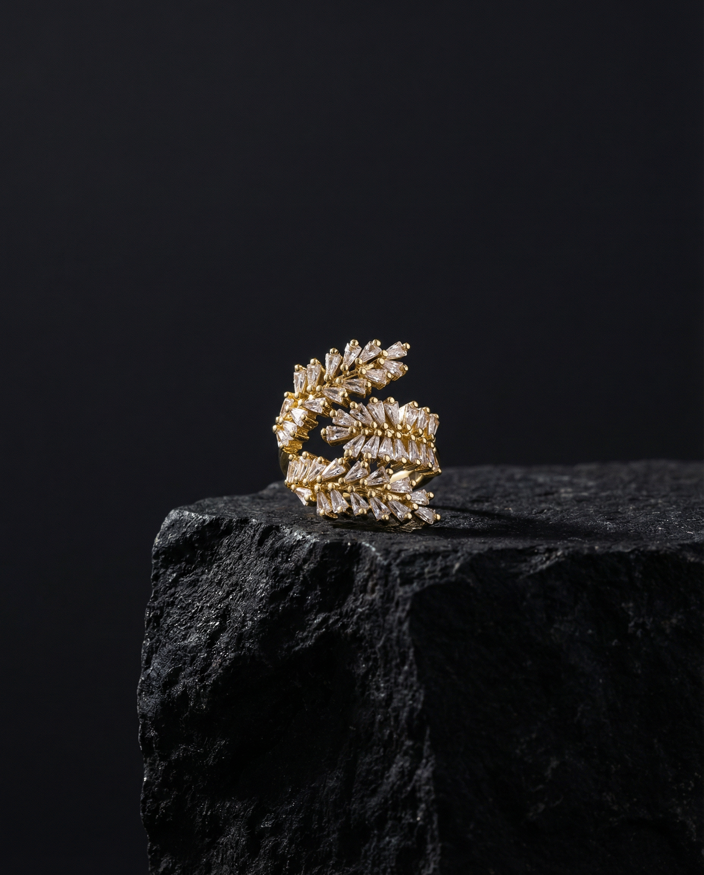 Leaf Wrap Ring with Baguette Crystals