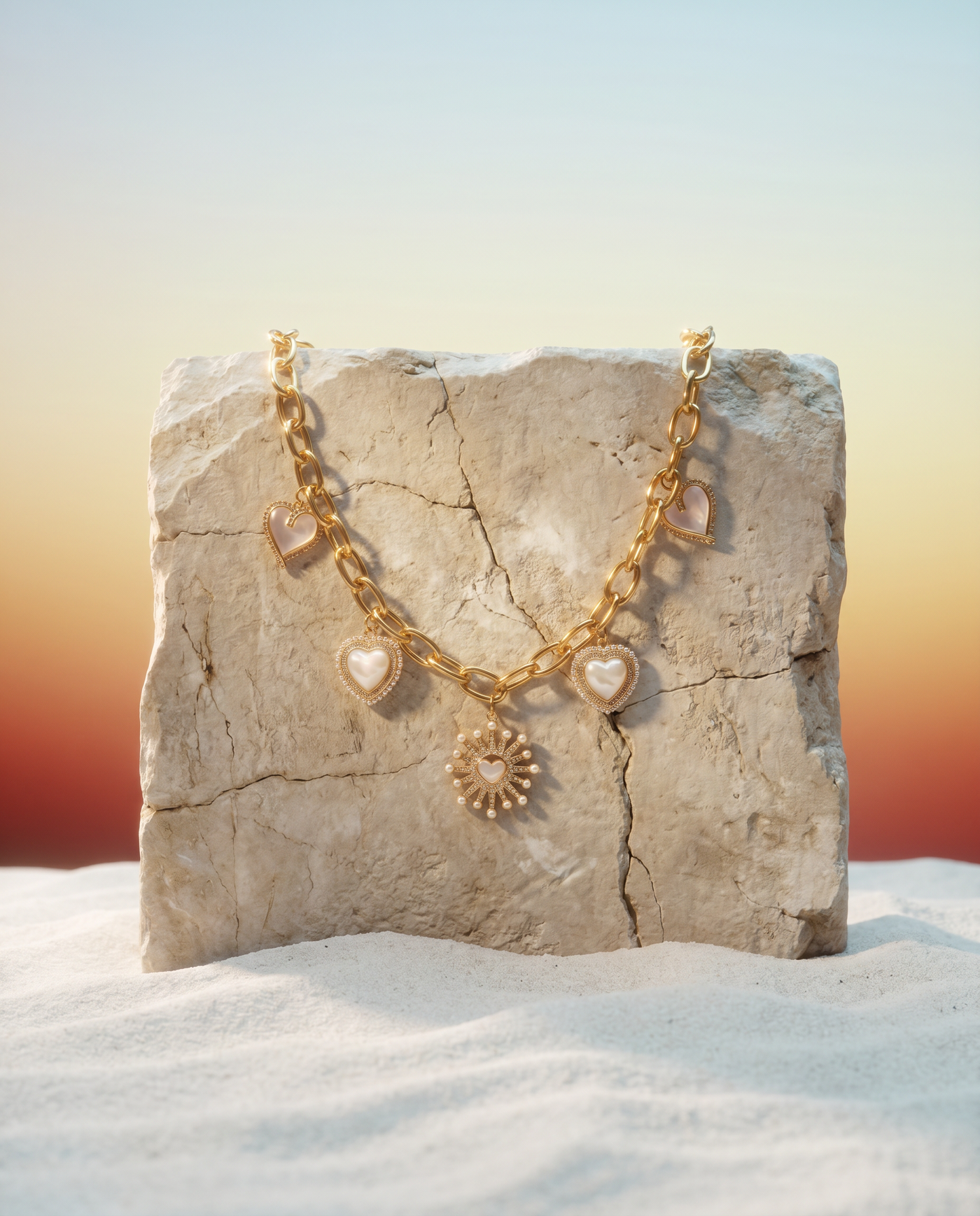 Shell Heart Charm Chain Necklace