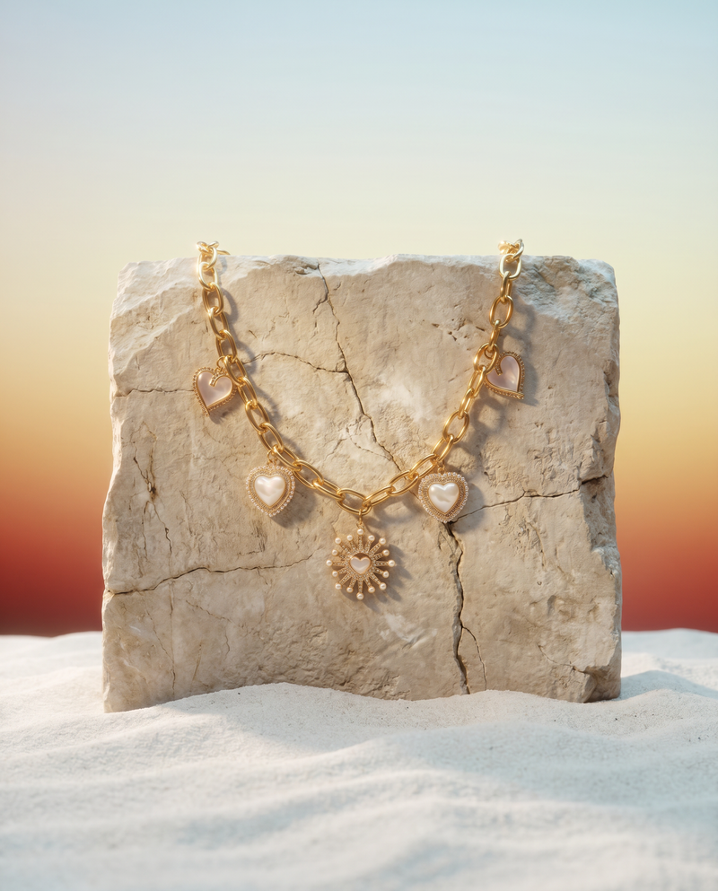 Shell Heart Charm Chain Necklace