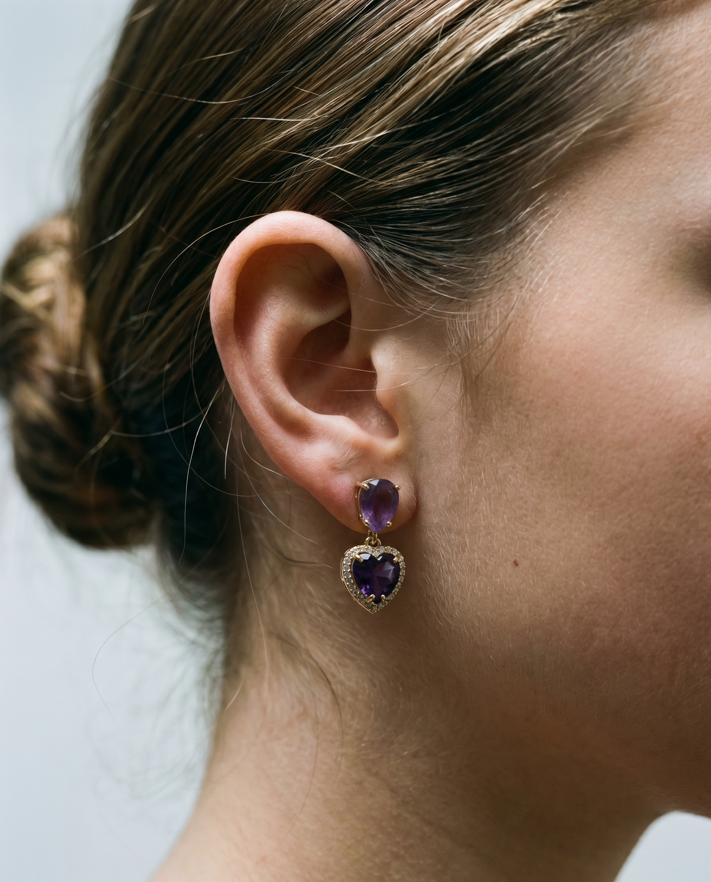 Amethyst Heart Drop Earrings