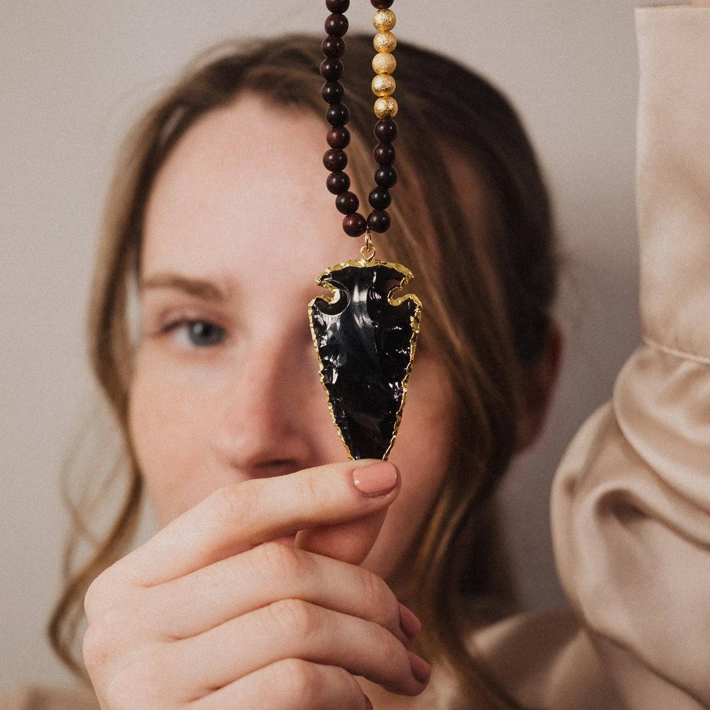 Black Obsidian Necklace with Arrowhead Pendant