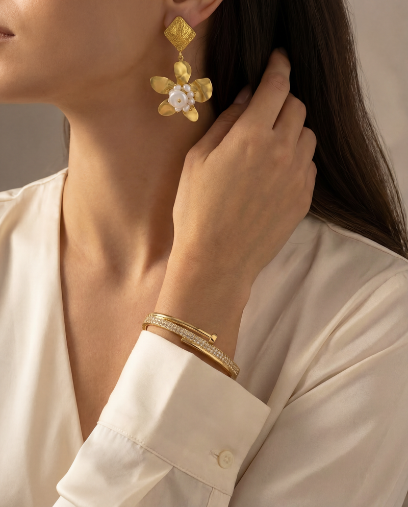 Gold Flower Pearl Jewelry Set · Freshwater Pearl · Statement Bridal