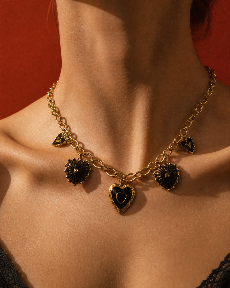 Vintage Heart Chain Necklace | Multi-Charm Necklace