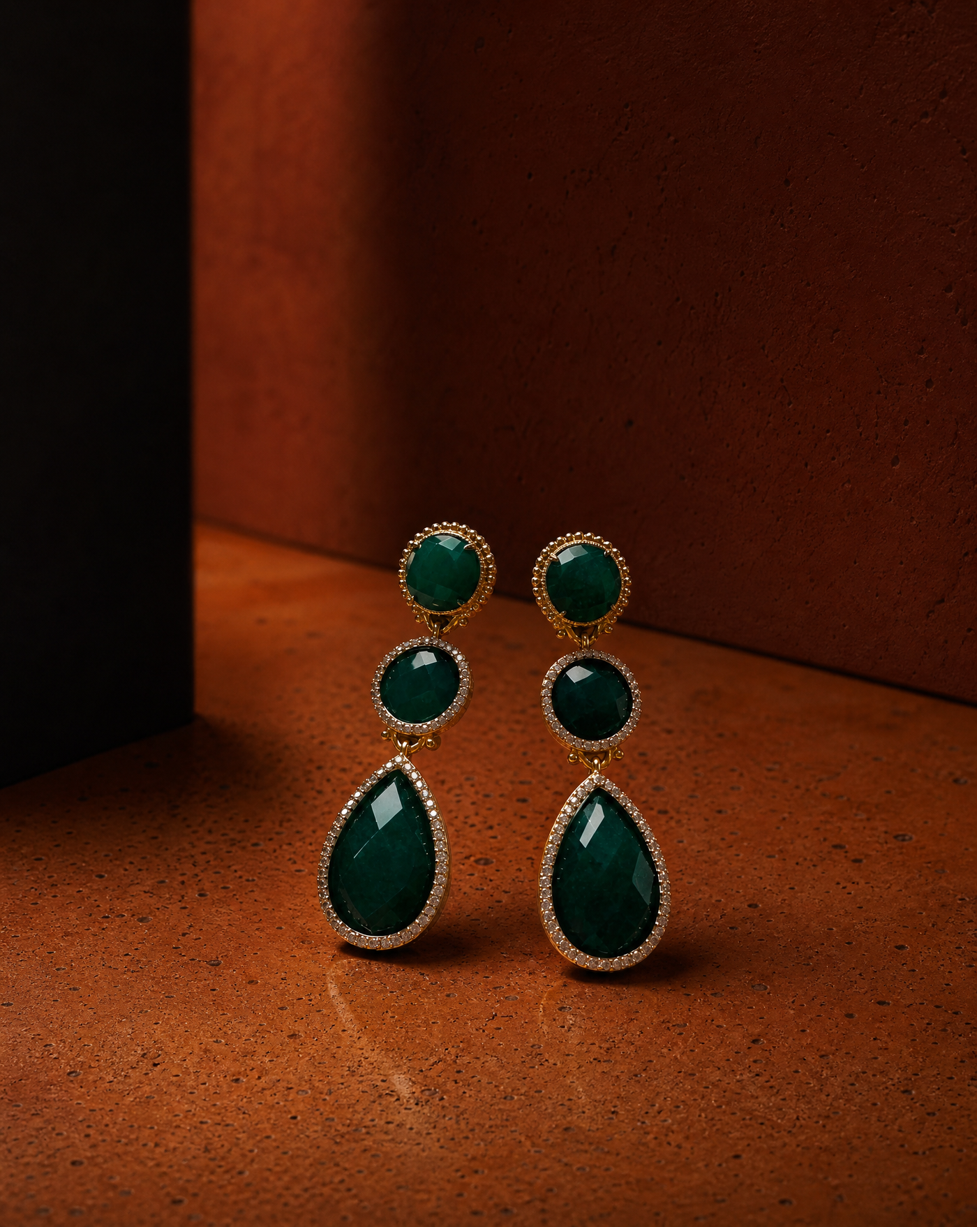 Green Agate Triple Drop Statement Earrings | Maximalist Earrings Wholesale