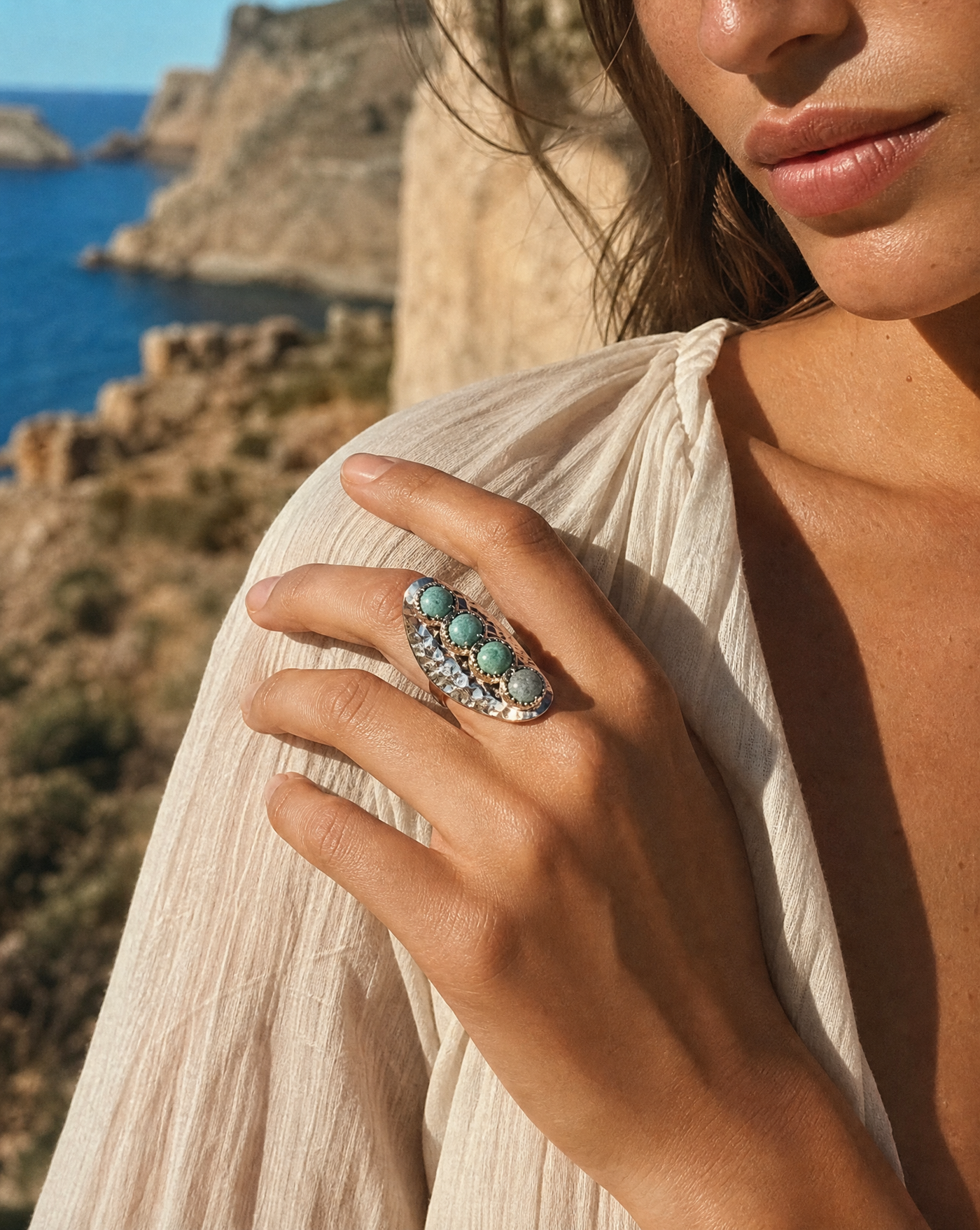 Raw Blue Crystal Open Ring