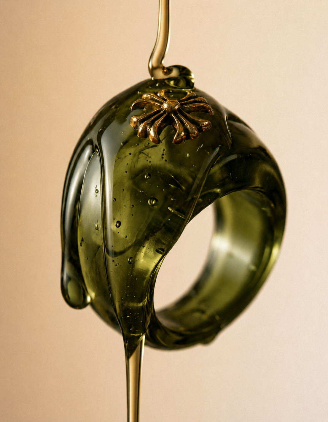 Amber Resin Ring with Metal Detail