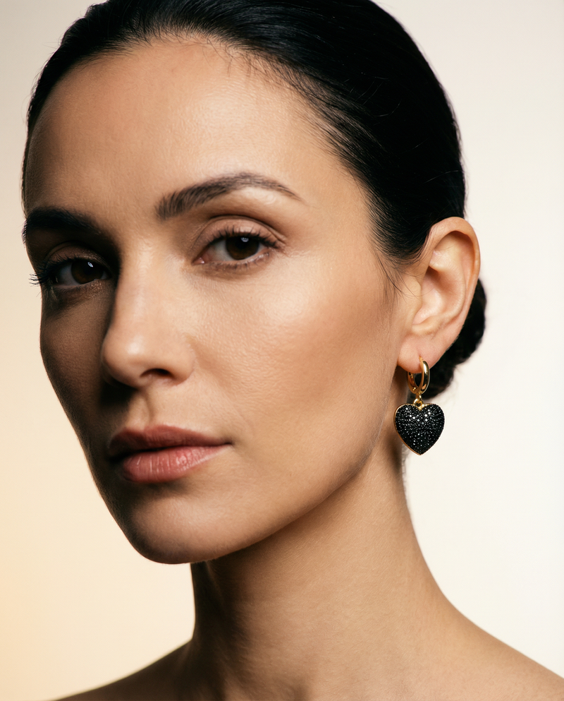 Heart Drop Earrings with Black Pavé