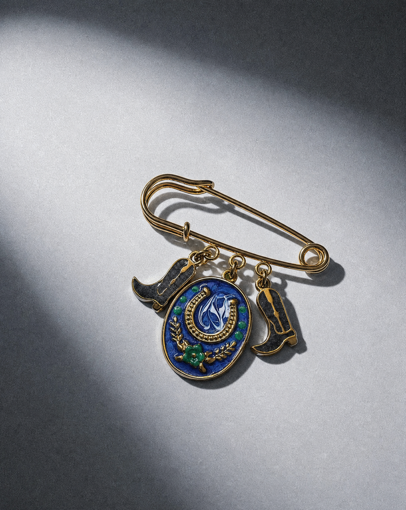 Lucky Horseshoe & Cowboy Boot Charm Brooch