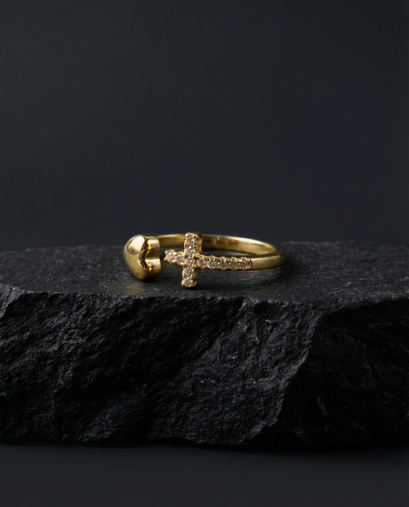 Catholic Cross Ring with Cubic Zirconia