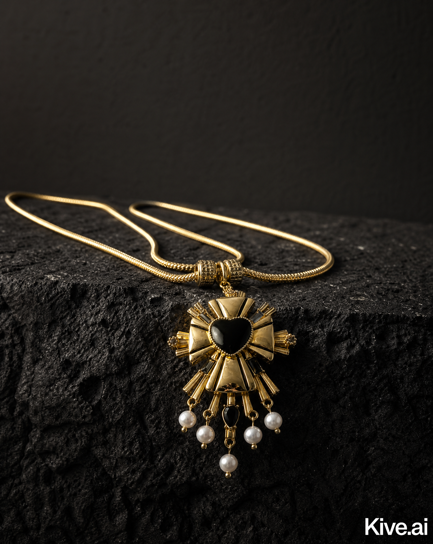 Maximalist Sacred Heart Cross Pendant Necklace · Black CZ Heart · Pearl Drops · Catholic Statement