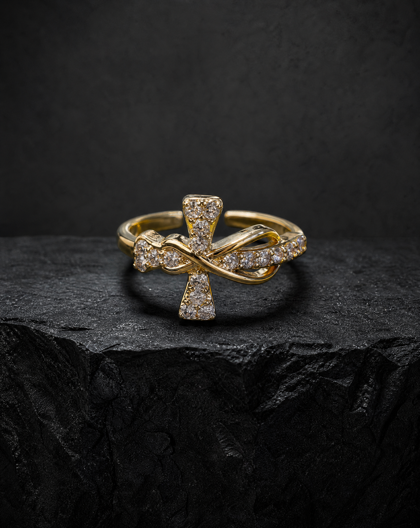 CZ Cross Statement Ring | Open Adjustable