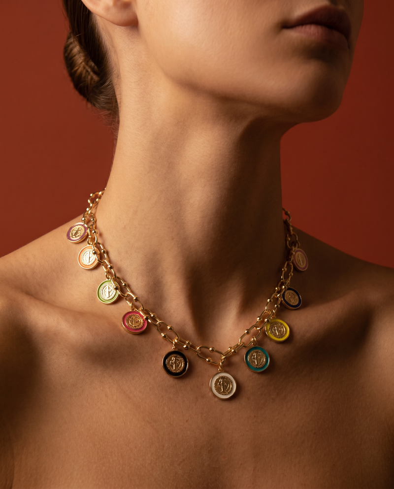 Saint Benedict Multicolor Charm Necklace | Devotional Jewelry