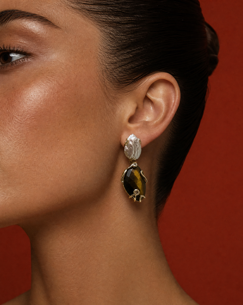 Baroque Pearl & Gemstone Drop Earrings | Natural Stone Jewelry