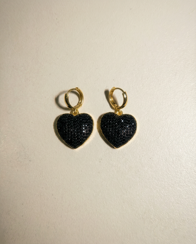 Heart Drop Earrings with Black Pavé