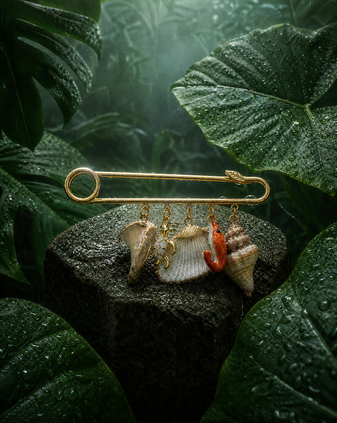Seashell Charm Pin Brooch | Beach Jewelry