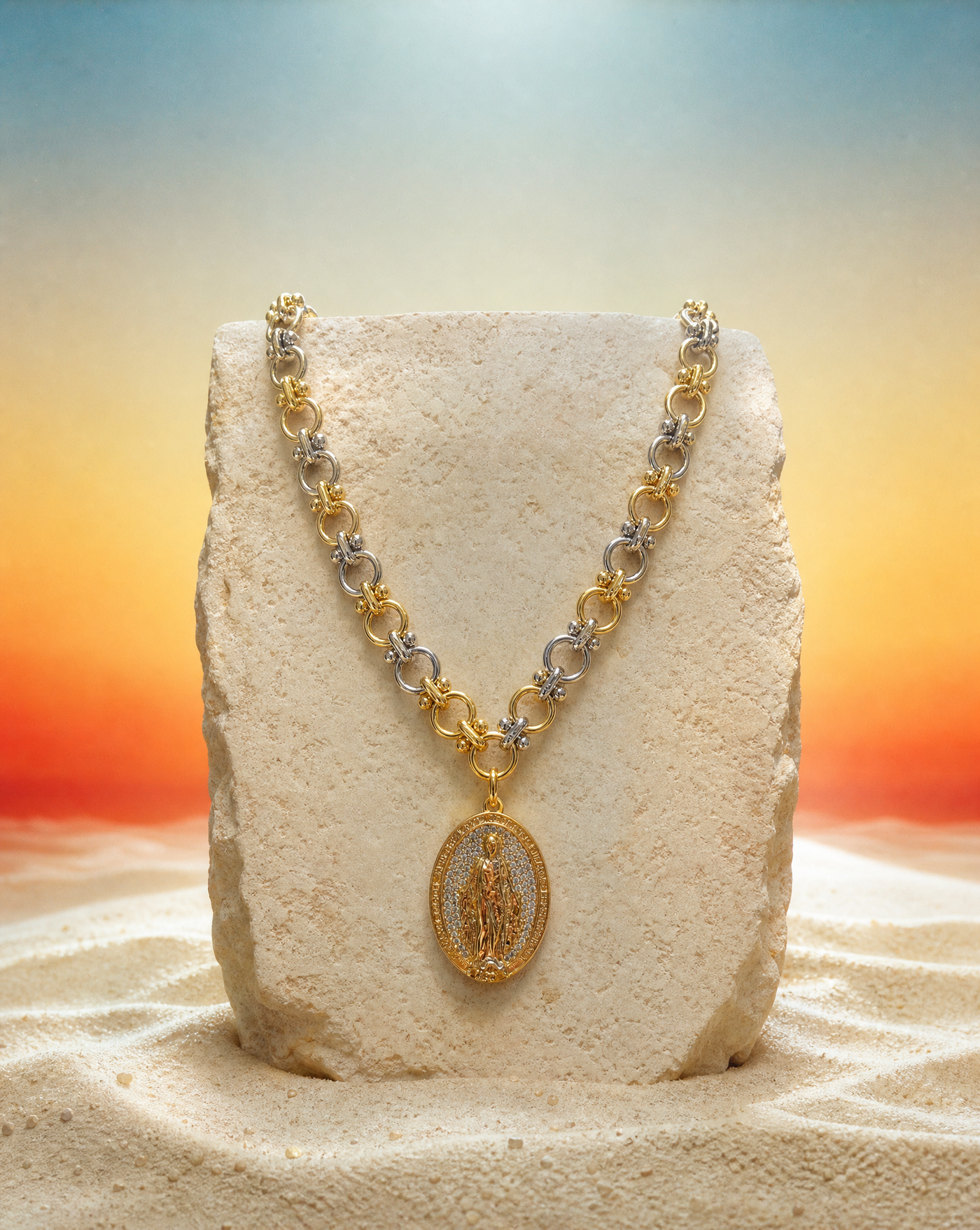 Protection Medallion Bi-Color Chain Necklace