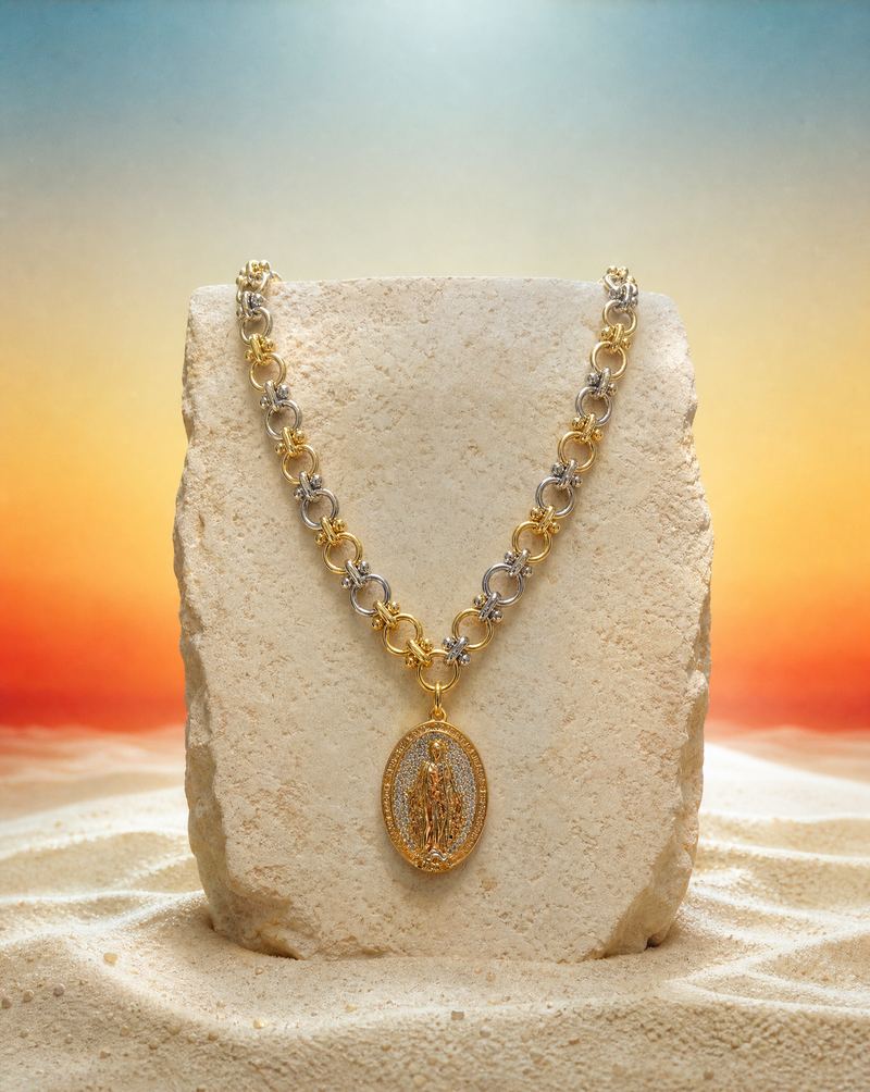 Protection Medallion Bi-Color Chain Necklace