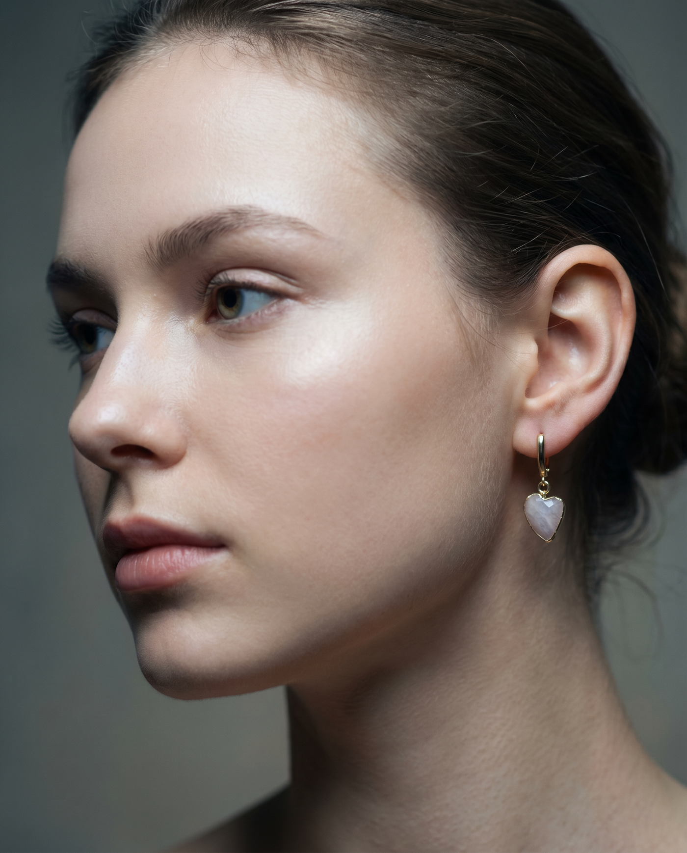 Moonstone Heart Huggie Earrings· Natural Gemstone