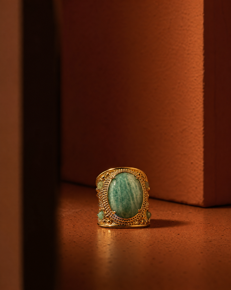 Amazonite Chunky Statement Ring | Green Gemstone Ring