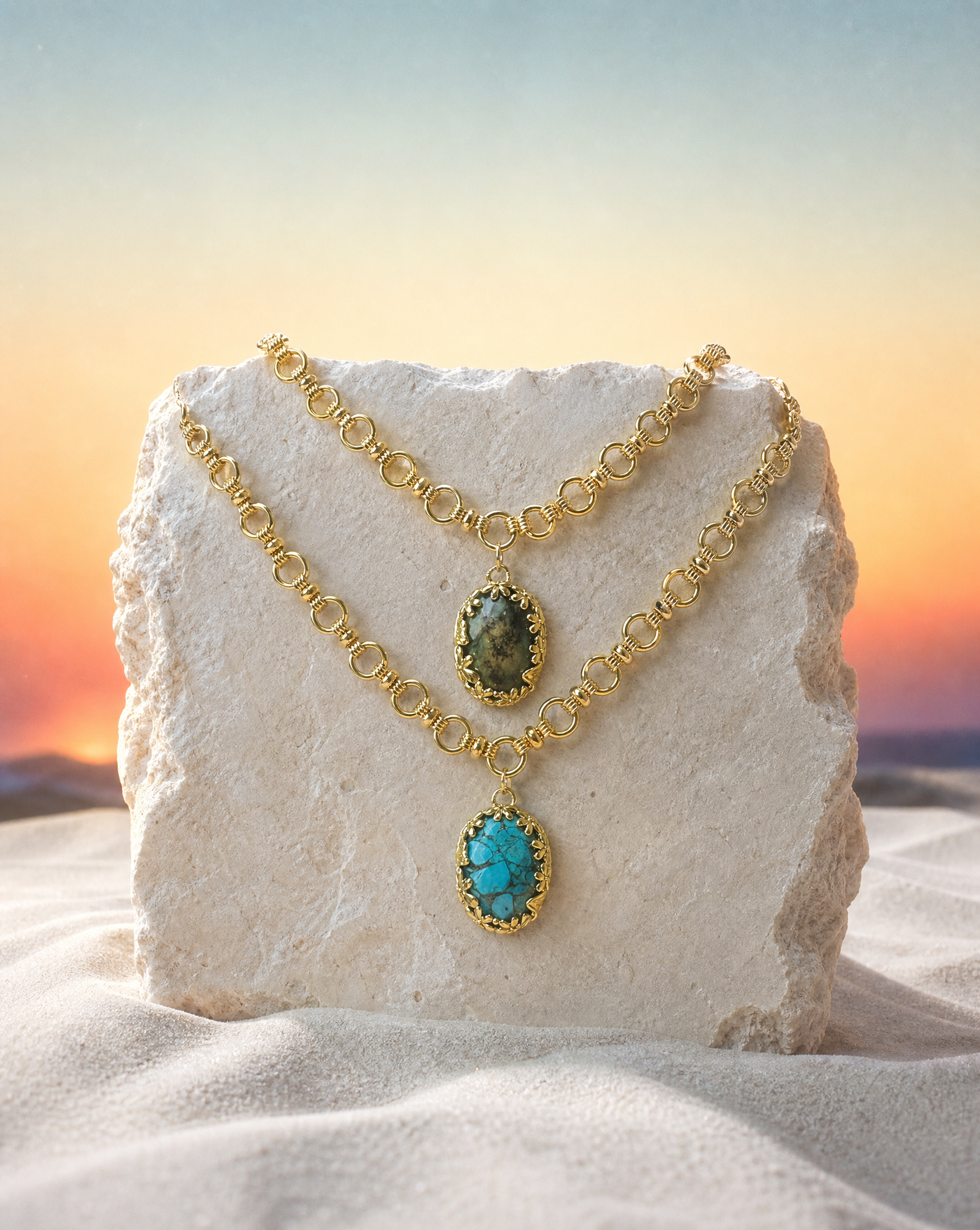 Link Chain Gemstone Necklace — Natural Stone Jewelry