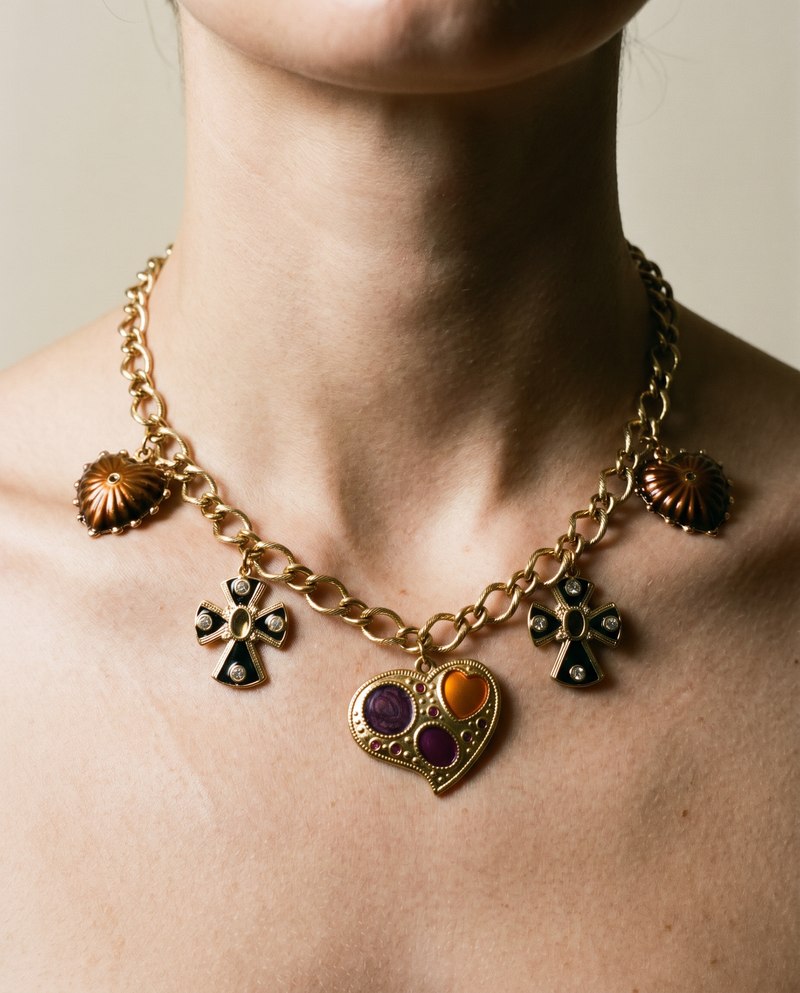 Vintage Cross & Heart Charm Necklace | Spiritual Jewelry