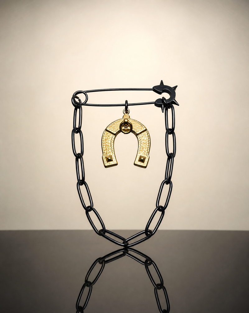 Gold Horseshoe Pin Brooch | Lucky Charm Chain Safety Pin