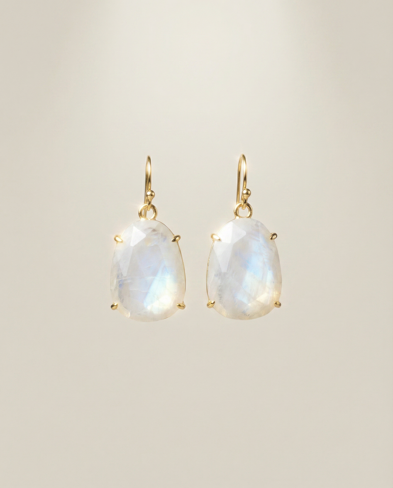 Oval Moonstone Drop Earrings — Gemstone Earrings