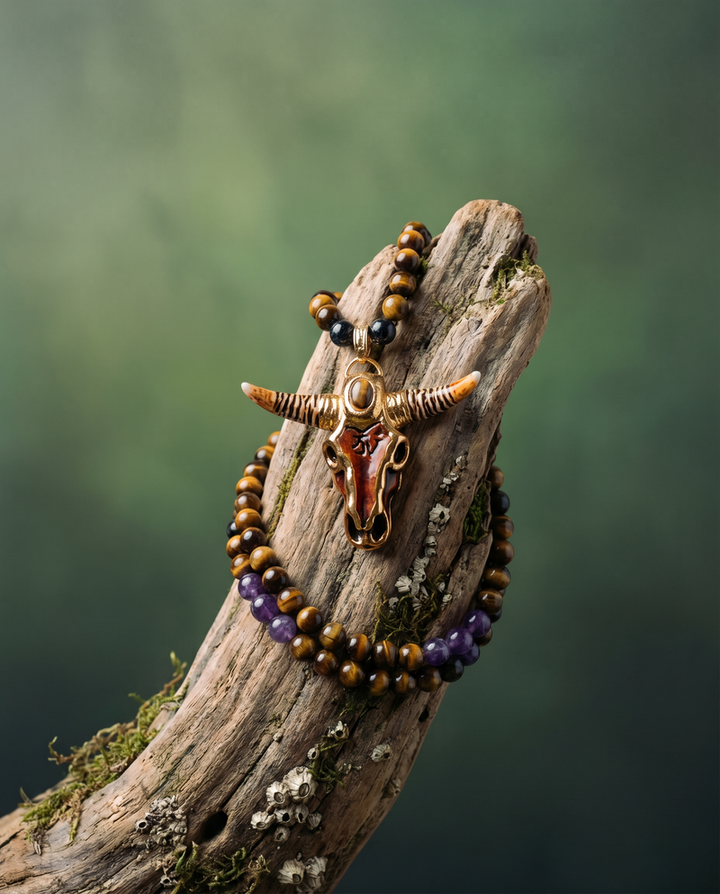 The Wild Spirit Necklace — Tiger's Eye, Amethyst & Black Onyx