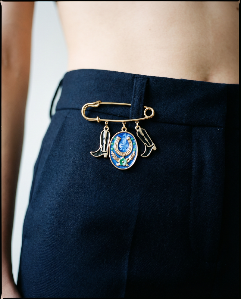 Lucky Horseshoe & Cowboy Boot Charm Brooch