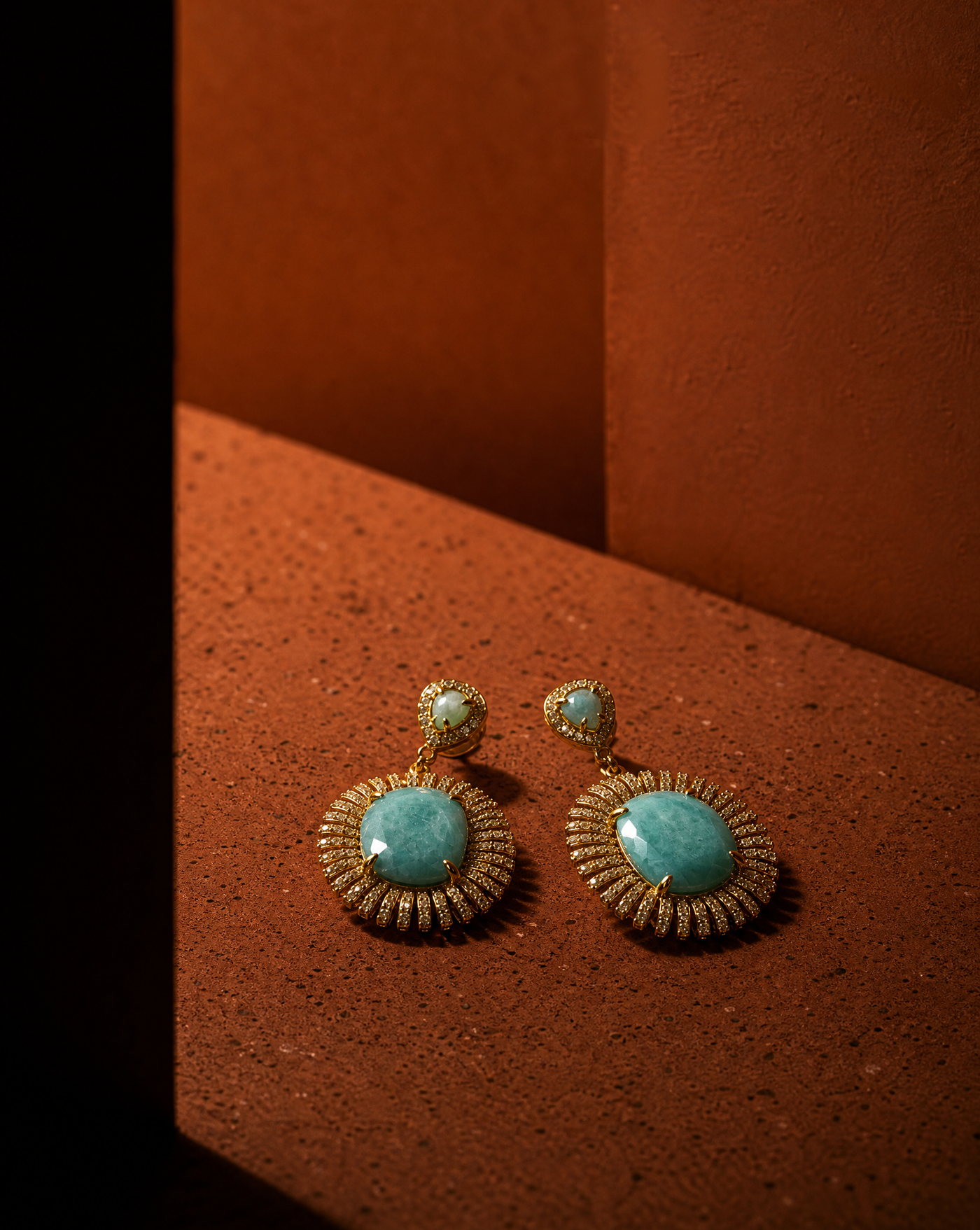 Amazonite Statement Earrings Gold | Natural Stone Handmade