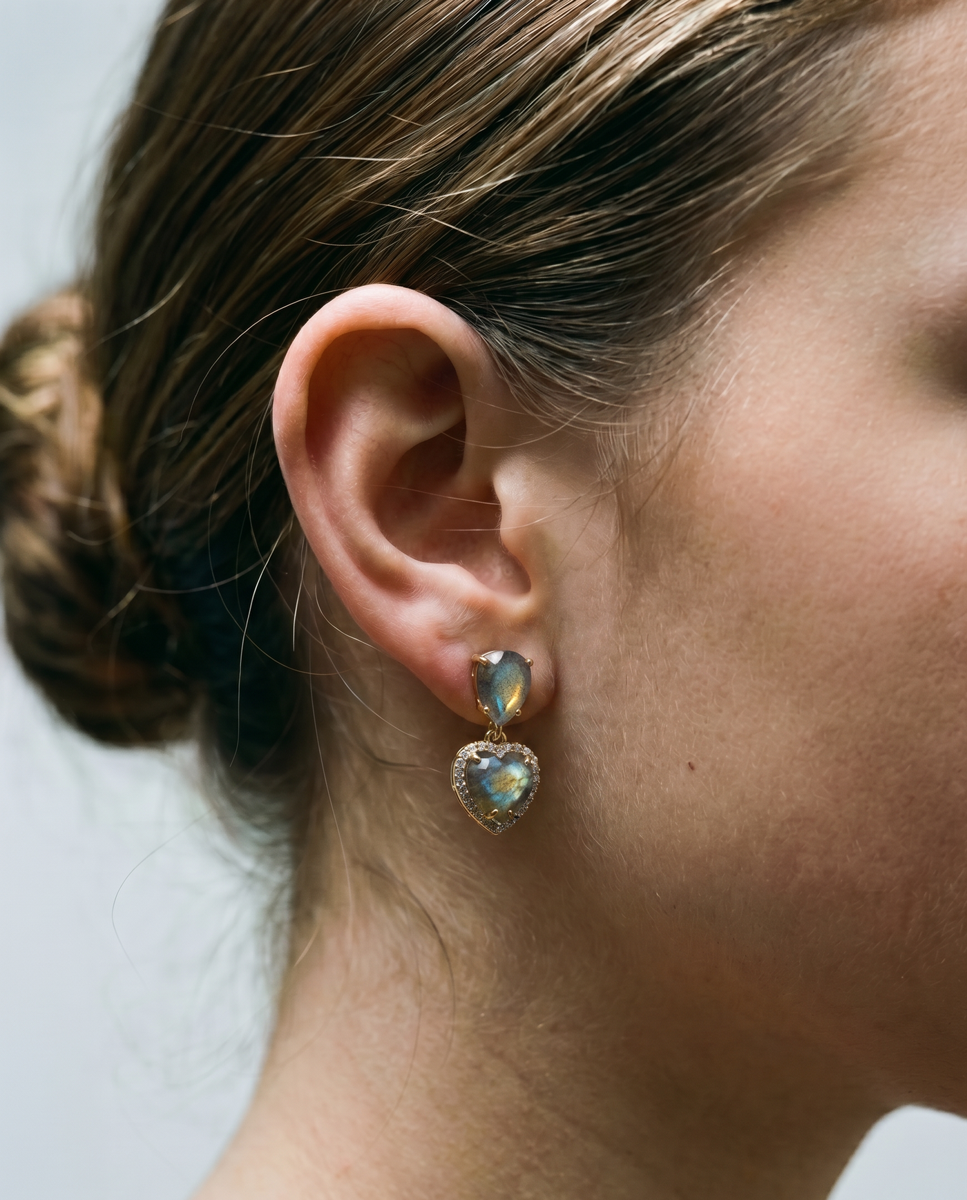 Labradorite Heart Drop Earrings