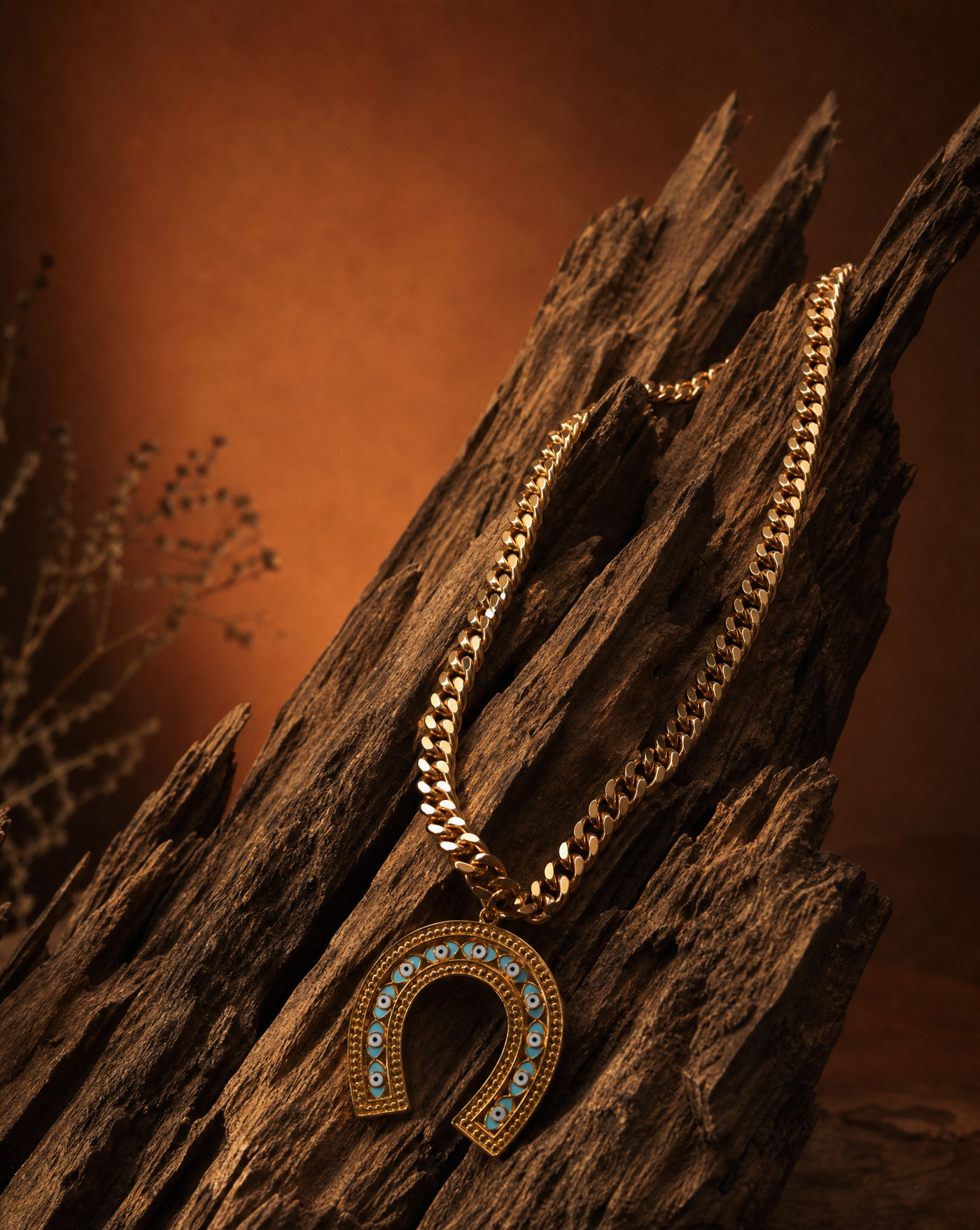 Lucky Horseshoe Evil Eye Pendant Necklace | Western Statement Necklace