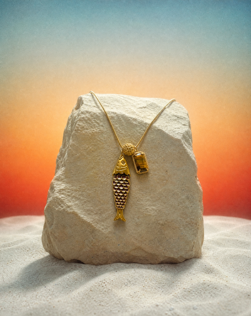 Goldfish Necklace, Natural Stone | Handmade Summer Collection
