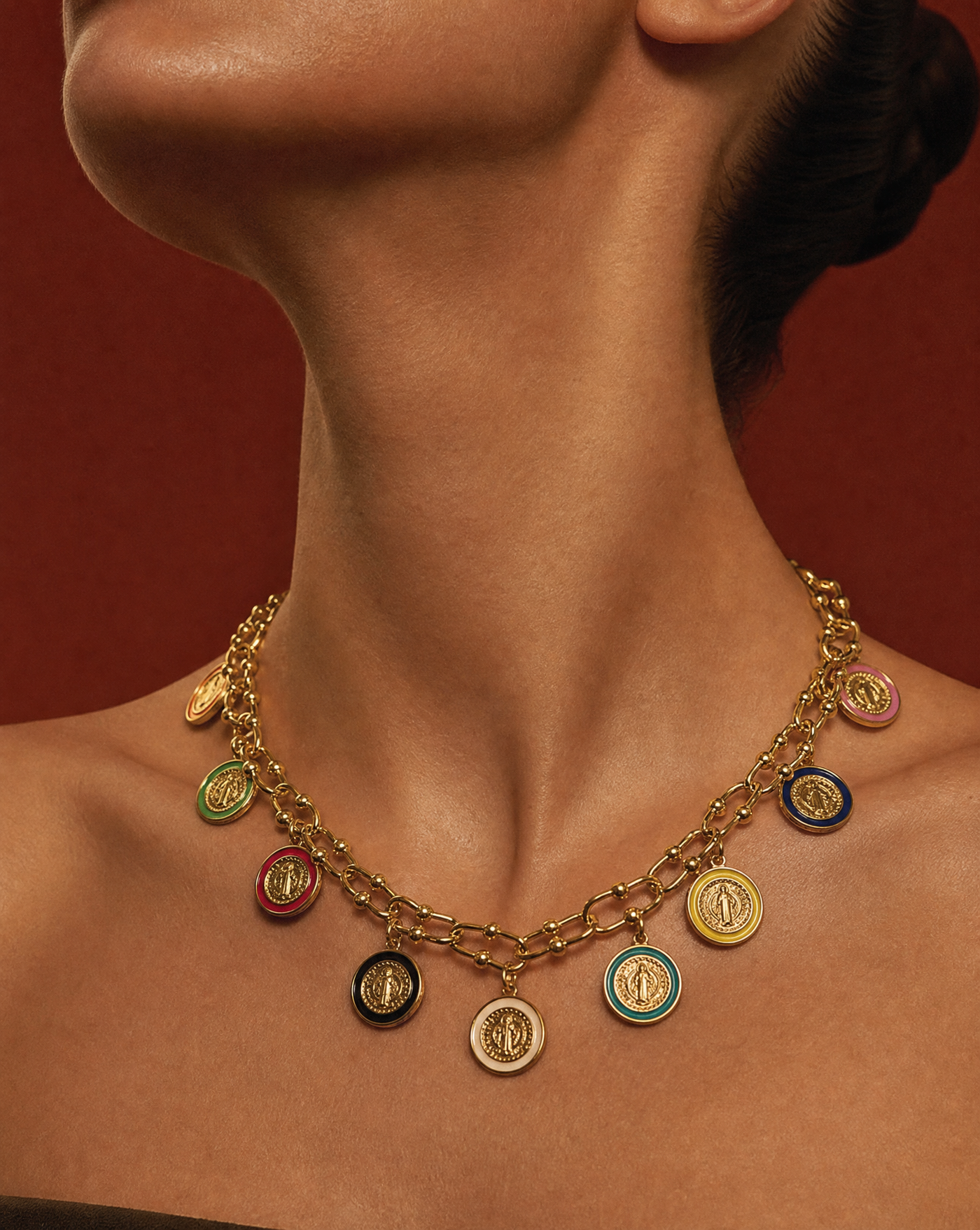 Saint Benedict Multicolor Charm Necklace | Devotional Jewelry