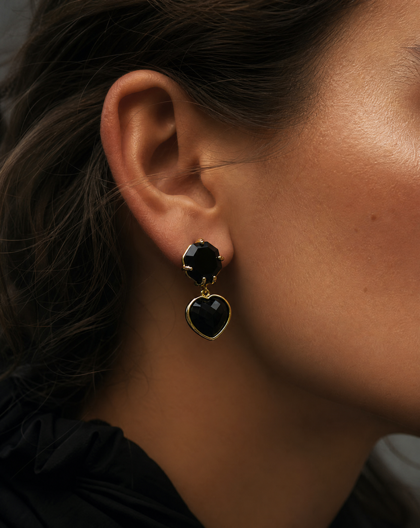 Black Onyx Heart Drop Earrings | Gemstone Jewelry