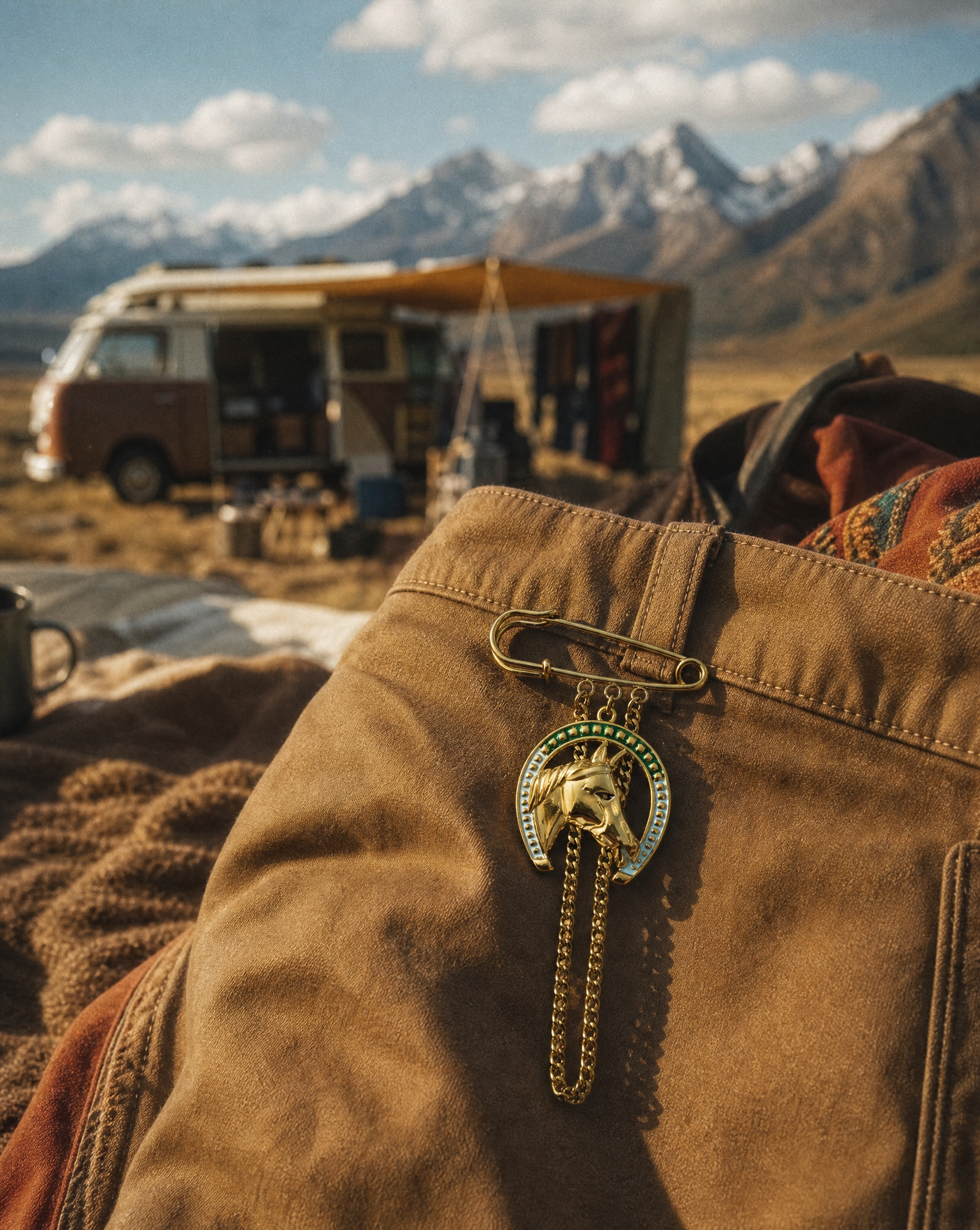 Western Horse Horseshoe Chain Pin Brooch