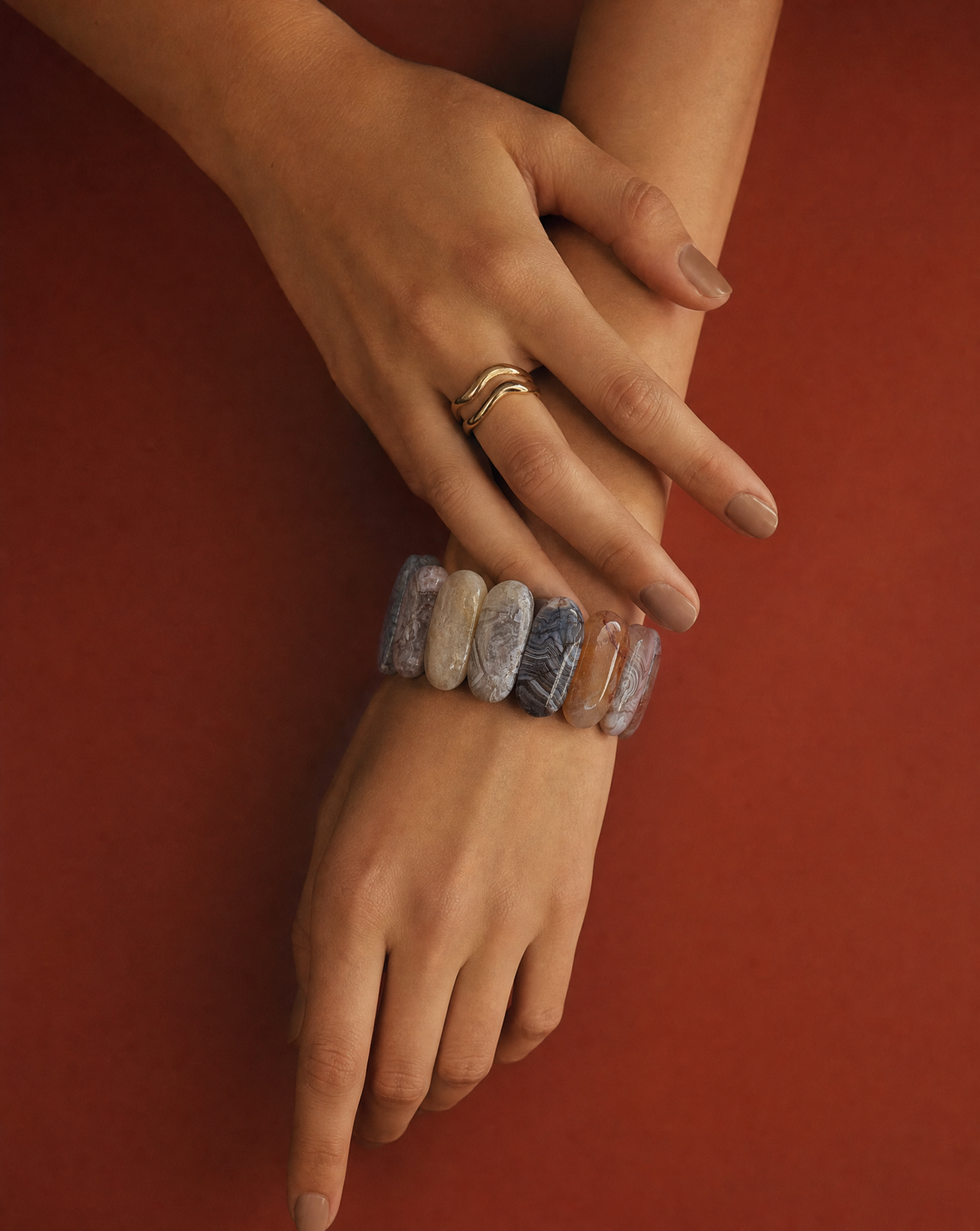 Mexican Agate Natural Gemstone Stretch Bracelet