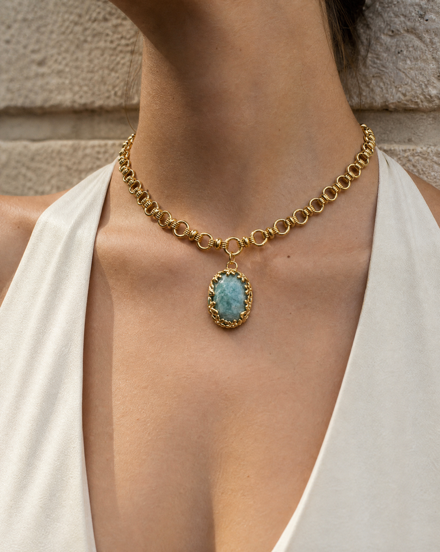 Link Chain Gemstone Necklace — Natural Stone Jewelry