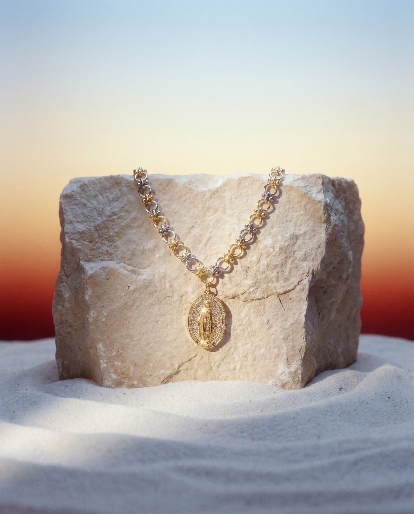 Protection Medallion Bi-Color Chain Necklace