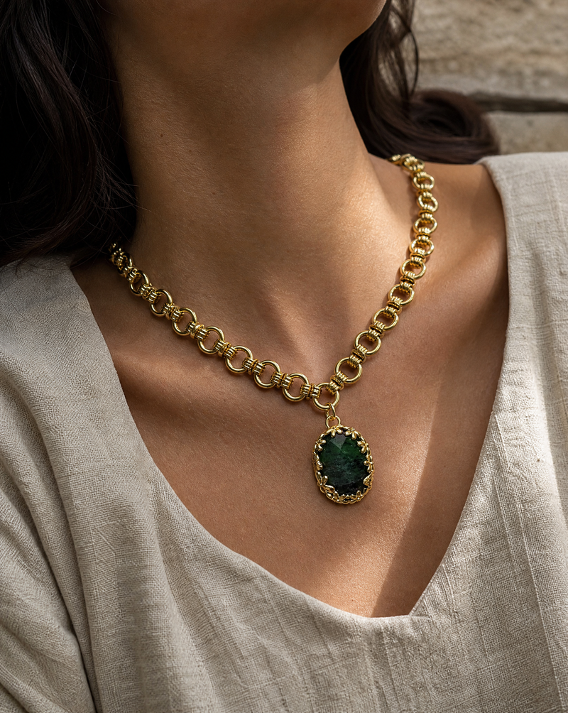 Link Chain Gemstone Necklace — Natural Stone Jewelry