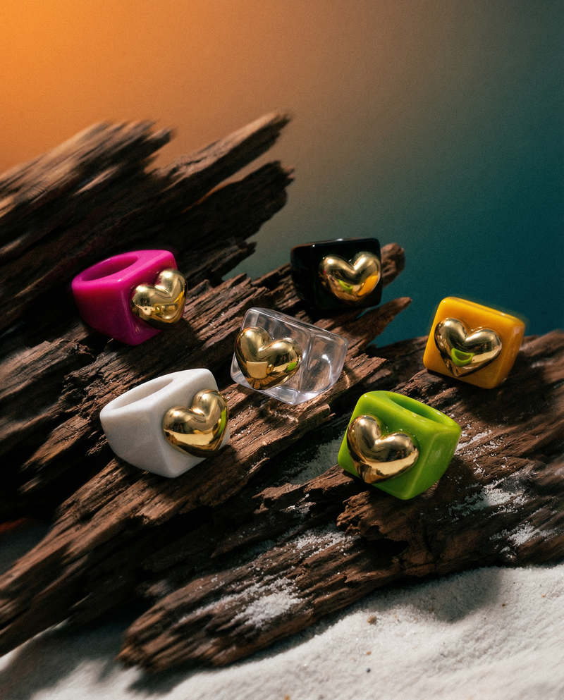 Resin Ring with XL Gold Heart