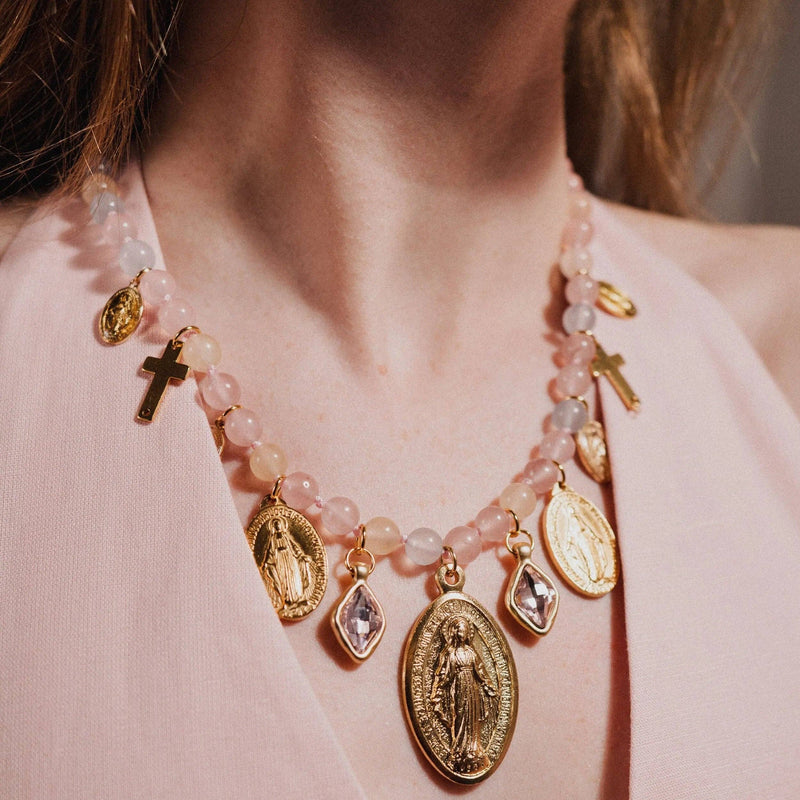 Rose Quartz Virgin Mary Necklace | Protection Jewelry