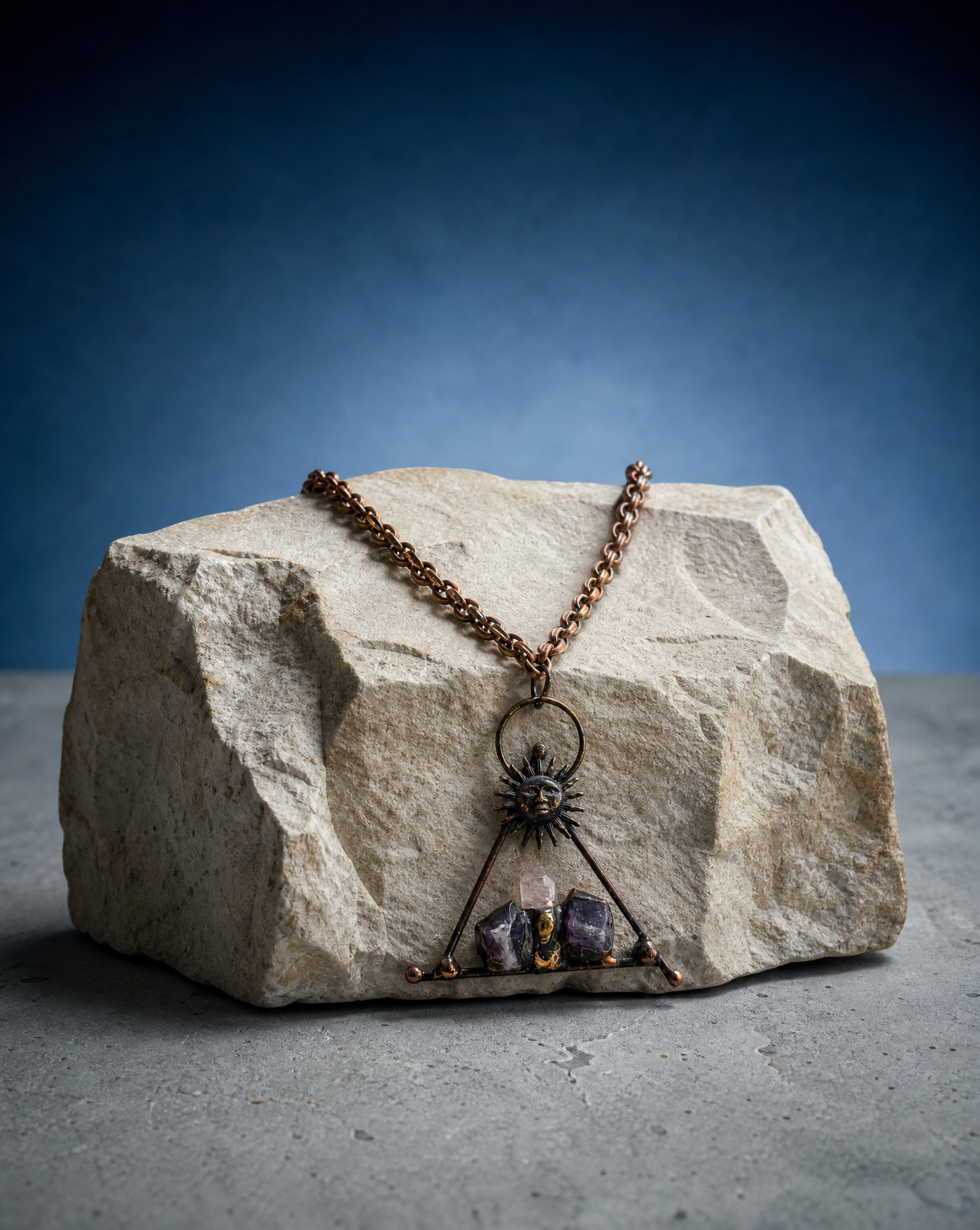 Amethyst Triangle Pendant Necklace | Artisan Witchy Western Necklace
