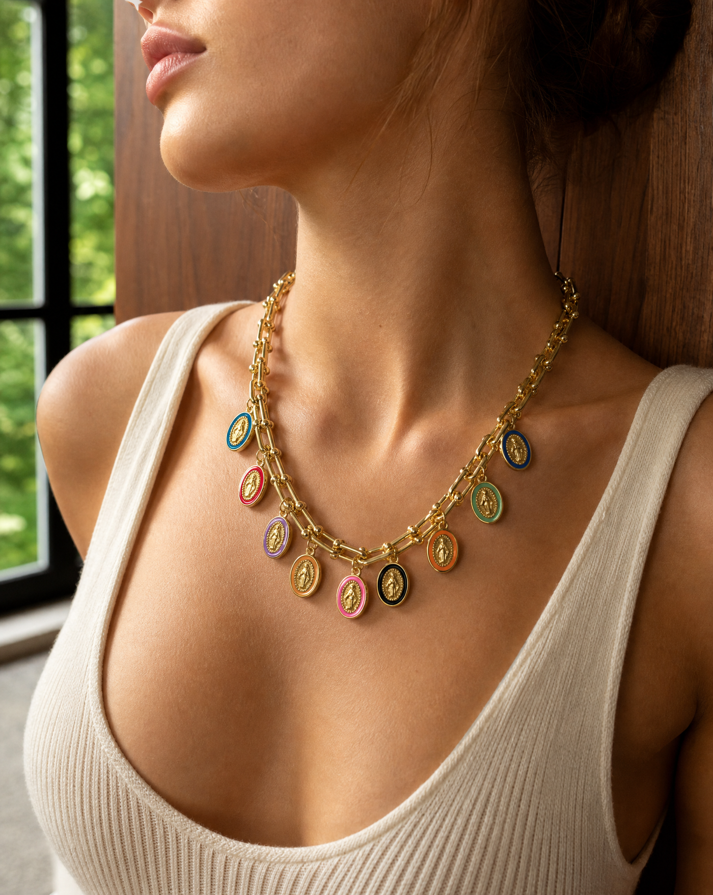 Virgin Mary Multicolor Charm Necklace | Maximalist Necklace