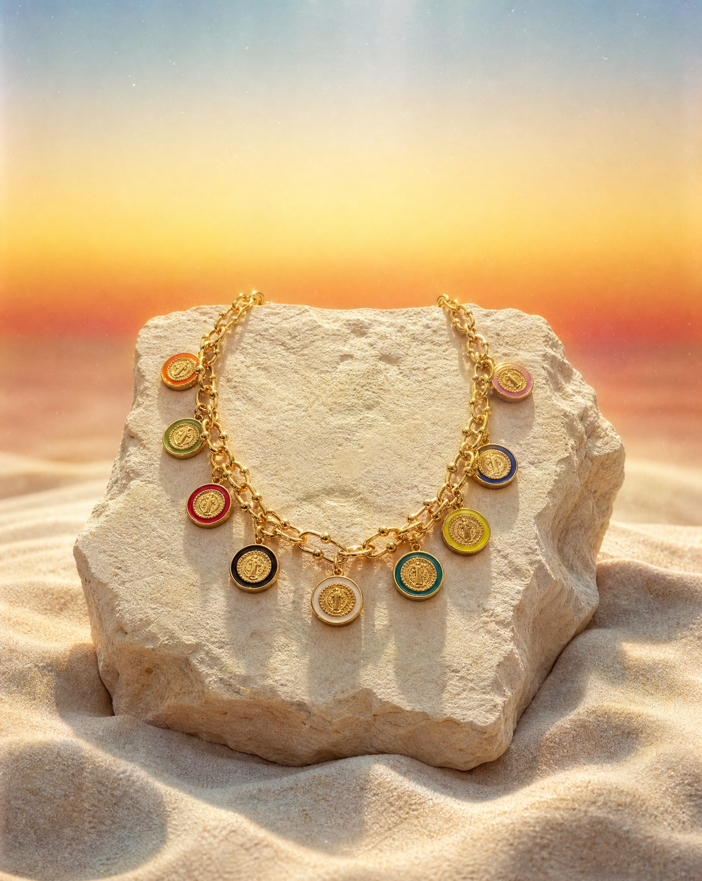 Saint Benedict Multicolor Charm Necklace | Devotional Jewelry