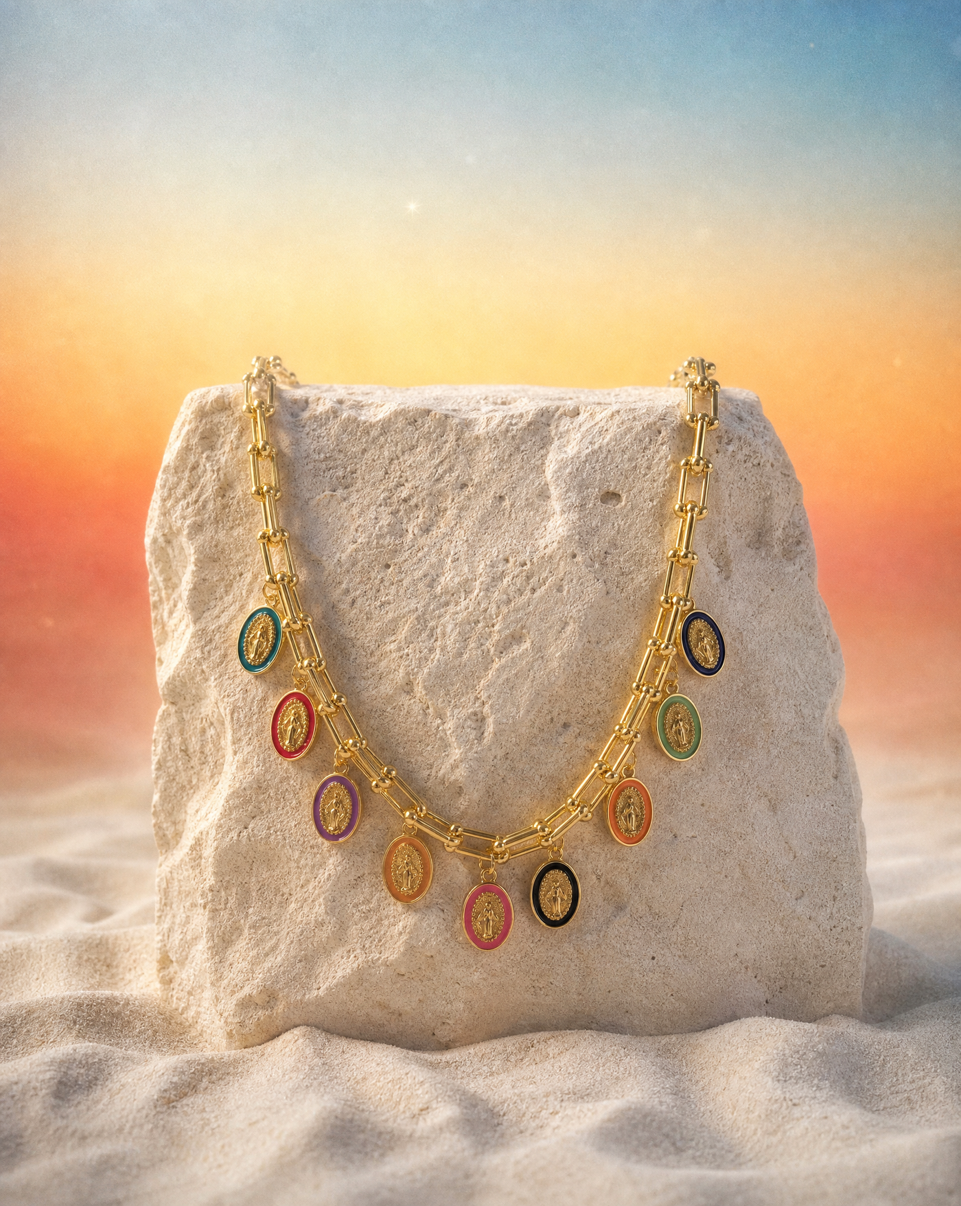 Virgin Mary Multicolor Charm Necklace | Maximalist Necklace