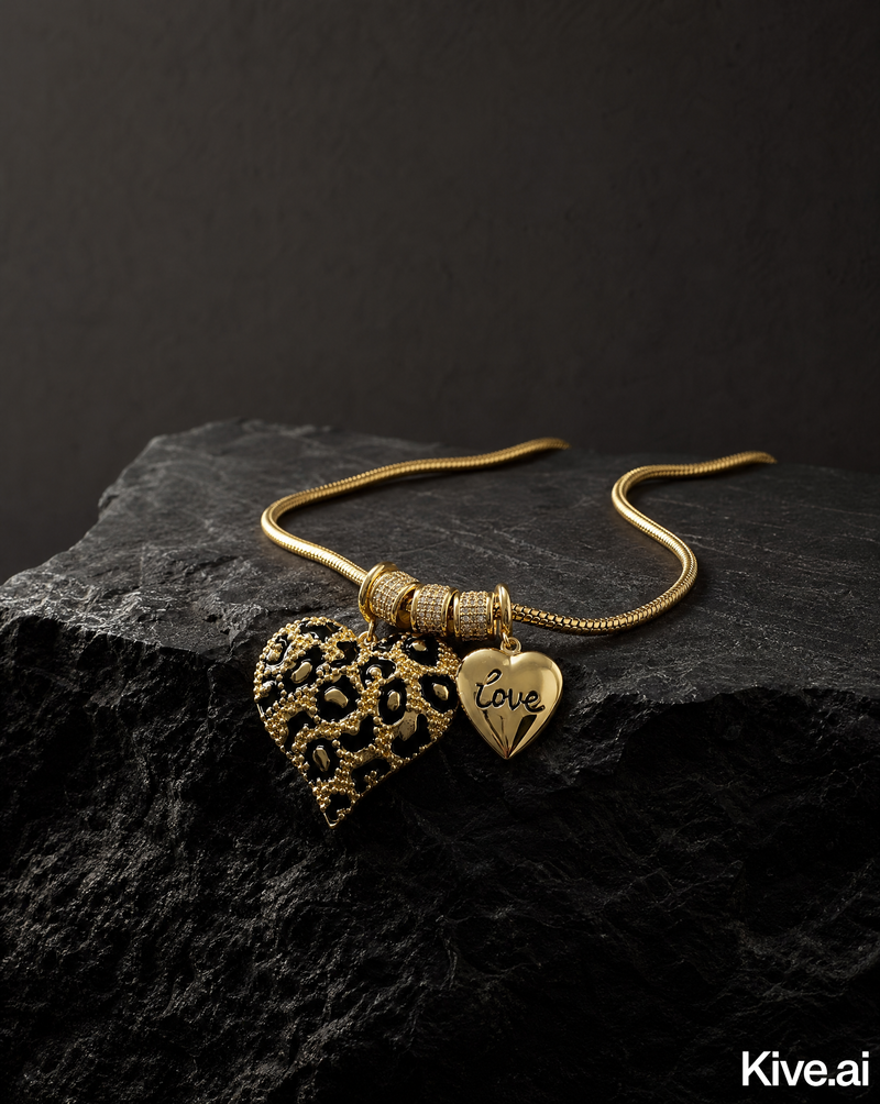 Leopard Heart & Love Charm Necklace · Customizable